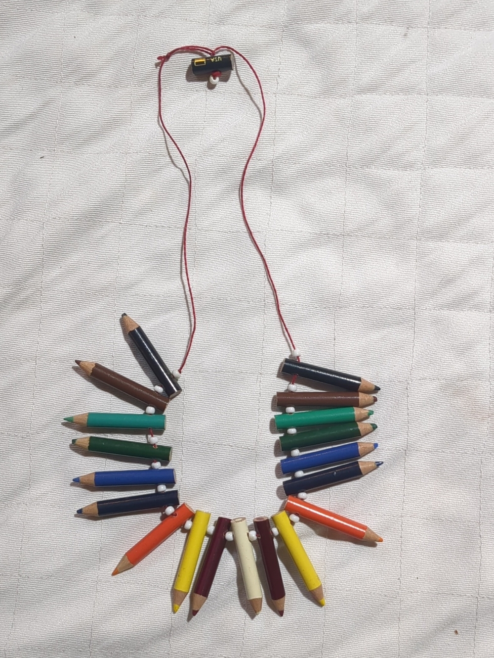 Vintage Colored Pencil Necklace Handmade Unique Teacher Artist Collectible